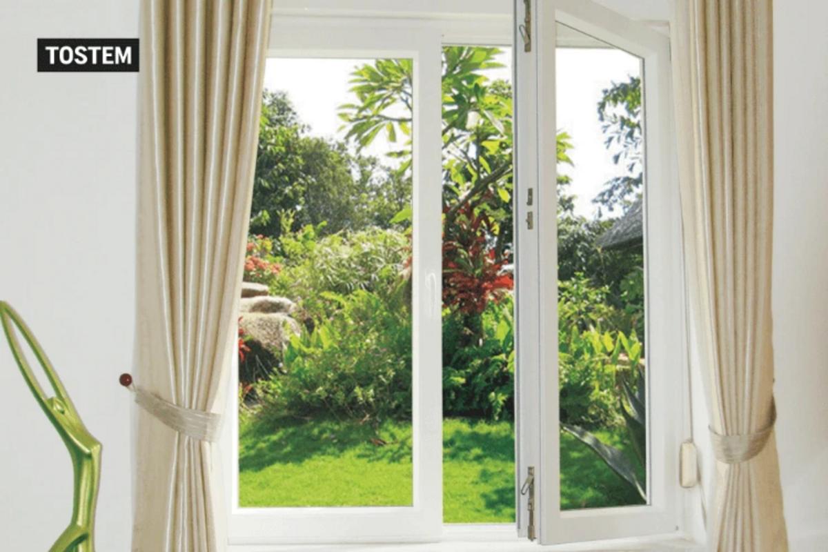 Aluminum and glass double casement window for airy feeling