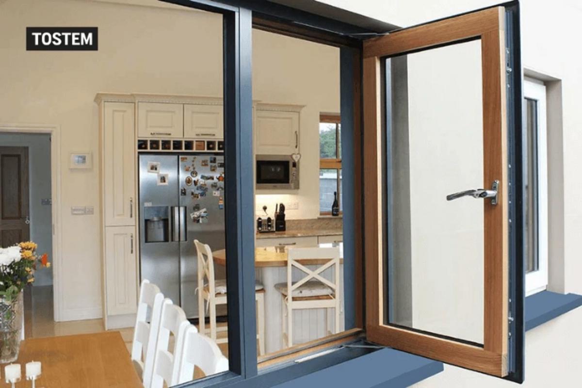 Aluminum and glass double casement window offering wide view