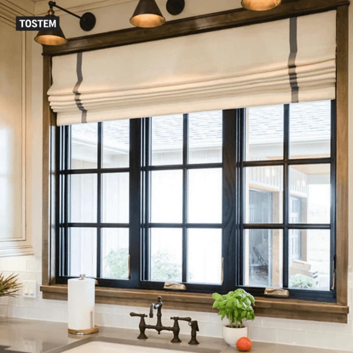 Awning kitchen design windows with modern aesthetic.
