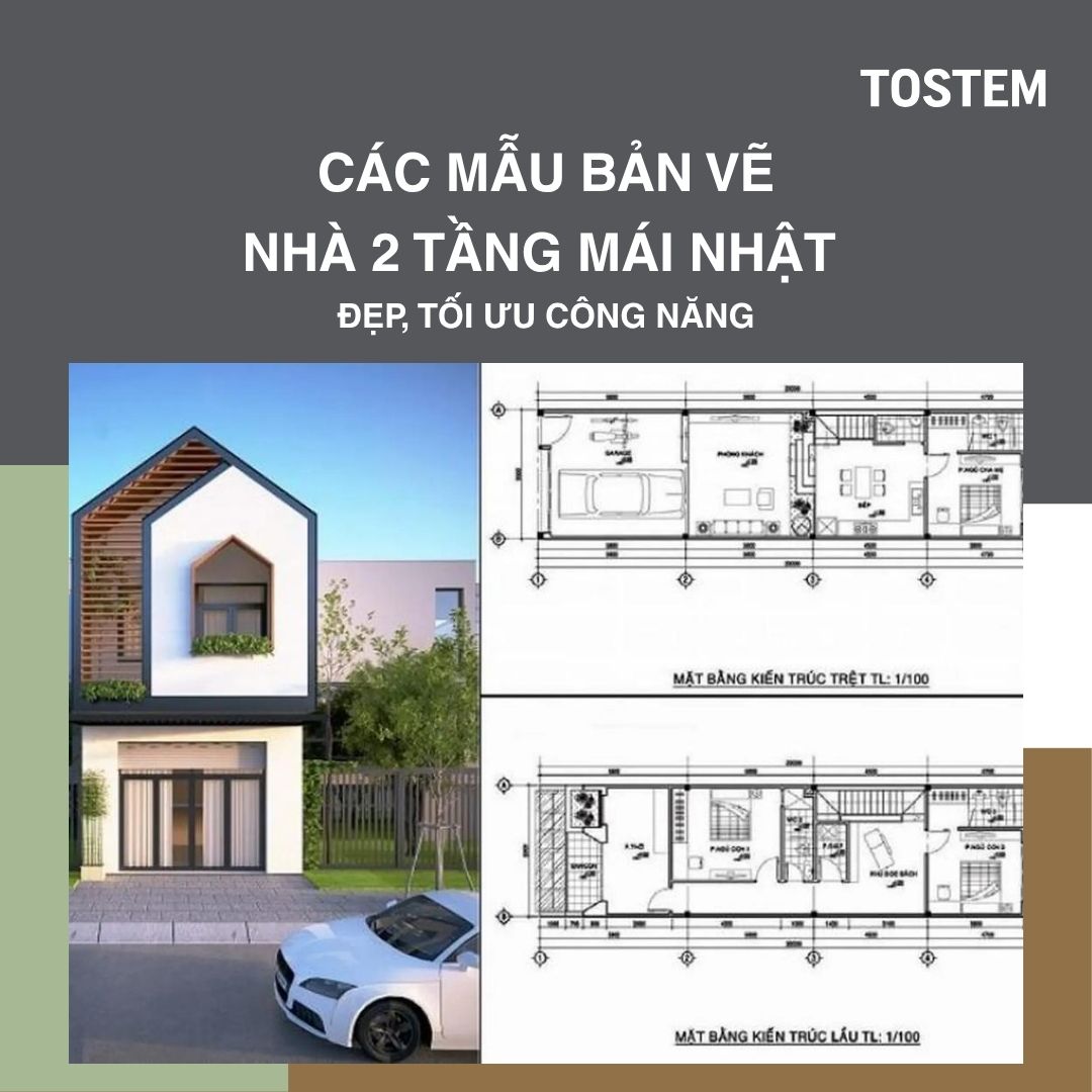 9 mẫu bản vẽ nhà 2 tầng mái Nhật tối ưu công năng và thẩm mỹ