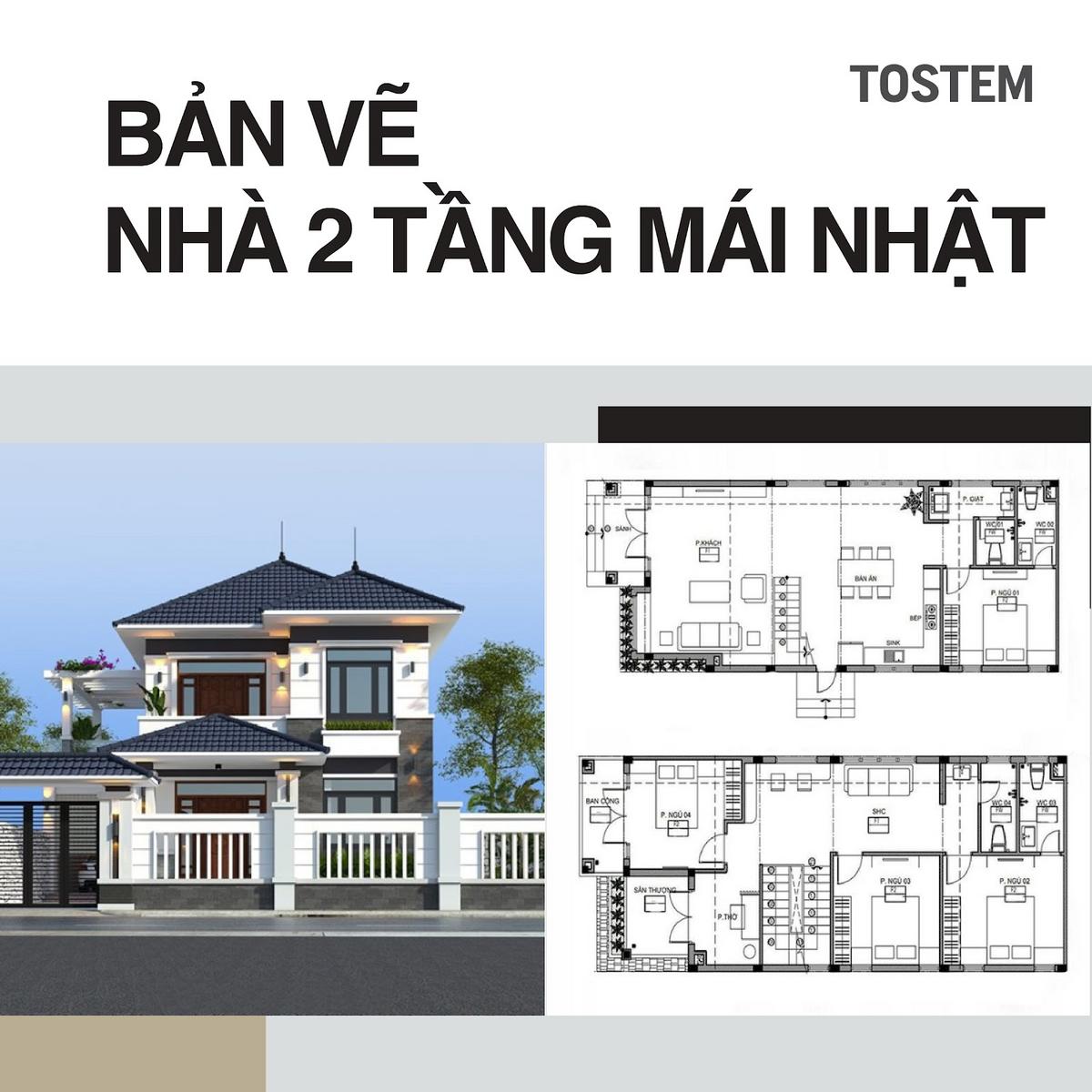 9 mẫu bản vẽ nhà 2 tầng mái Nhật tối ưu công năng và thẩm mỹ