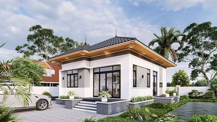 Mẫu nhà cấp 4 mái Nhật 3 phòng ngủ 100m² gần gũi với thiên nhiên