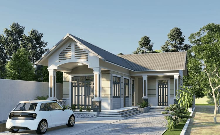 Mẫu thiết kế nhà cấp 4 3 phòng ngủ 100m2 chữ L 3 phòng ngủ đẹp, đầy đủ tiện nghi
