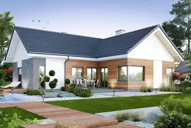 Nhà cấp 4 chữ L 3 phòng ngủ kết hợp sân vườn xanh mát