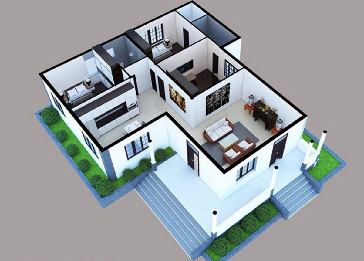 Bản vẽ nhà cấp 4 nông thôn chữ L có thể tận dụng làm sân vườn xanh