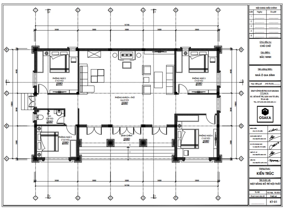 Bản vẽ nhà cấp 4 nông thôn có 4 phòng ngủ rộng thoải mái tiện nghi