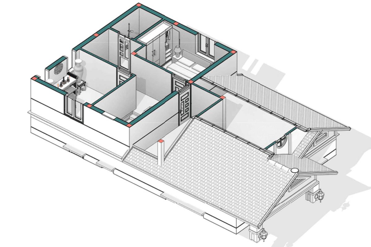 Bản vẽ nhà cấp 4 nông thôn gác lửng mở rộng không gian sống