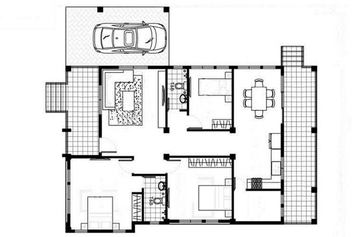 Bản vẽ nhà cấp 4 nông thôn phù hợp gia đình có gara để ô tô