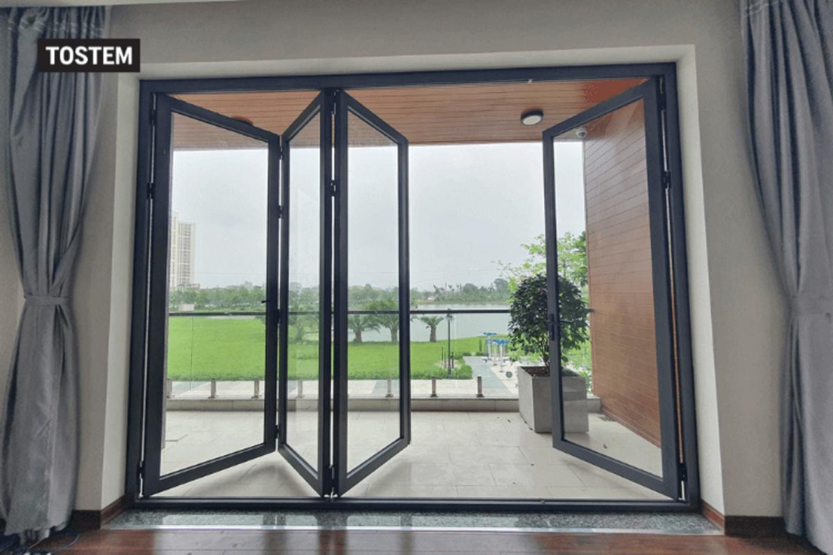 Bi-fold aluminium glass balcony door ideas with open view