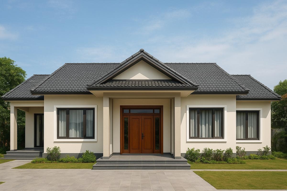 Bố cục 3 gian hợp xu hướng của mẫu nhà cấp 4 100m2 3 phòng ngủ 1 thờ