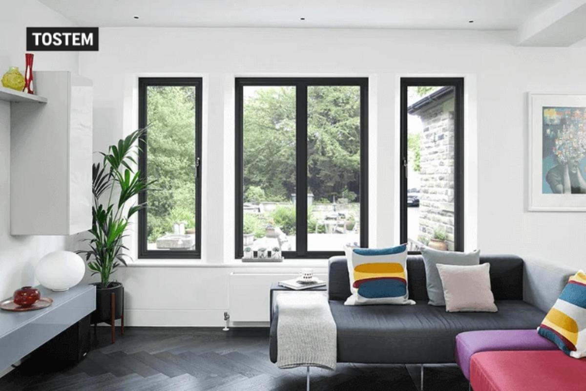Contemporary house door window design with elegant details.
