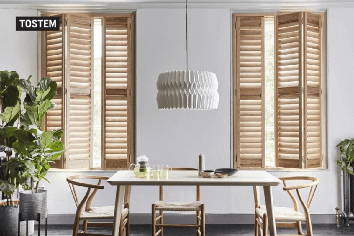 Contemporary louver door with window design for modern homes.