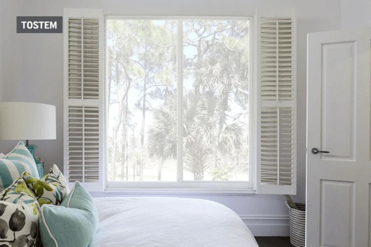 Elegant white 2-panel window with door for modern bedrooms.
