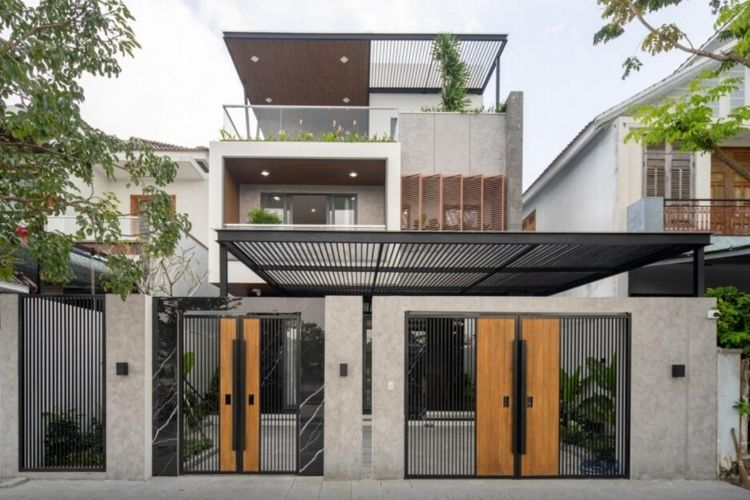Mái hiên sử dụng vật liệu kim loại để công trình trở nên sang trong hơn