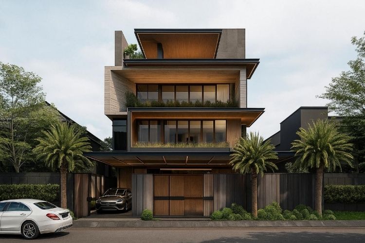 Căn biệt thự sở hữu phần hiên nhà rộng rãi