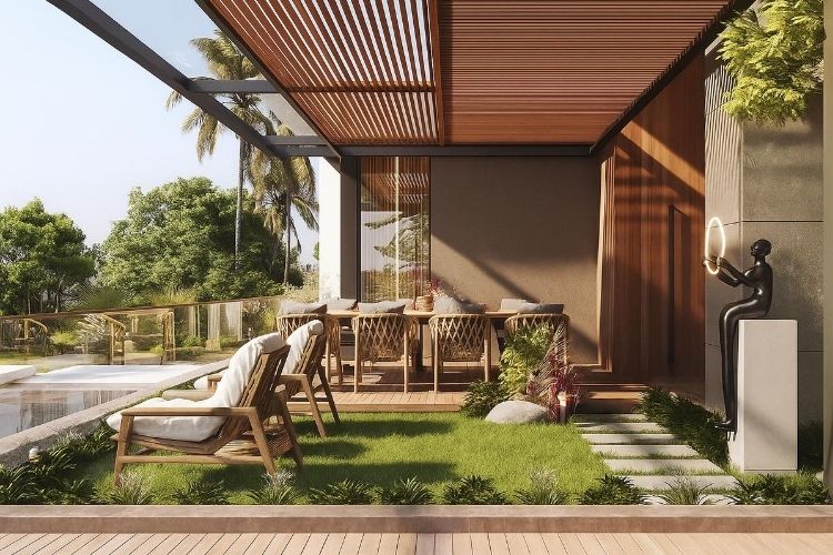 Với hiên nhà biệt thự diện tích lớn gia chủ có thể dễ dàng thiết kế tiểu cảnh và làm khu vực đón khách ngoài trời