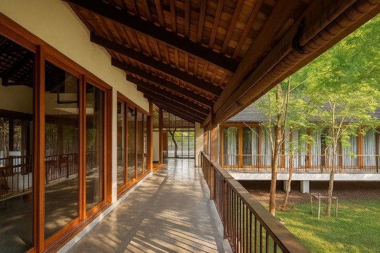 Sử dụng chất liệu gỗ giúp kiến trúc mang đậm nét hoài cổ