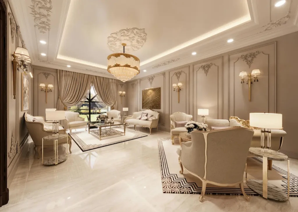 Hình ảnh phòng khách đẹp tựa như khu vực tiếp khách trong một tòa lâu đài