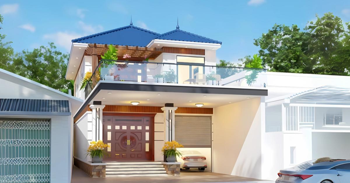 Kiến trúc nhà mái Nhật 2 tầng hiện đại có gara ô tô nâng tầm giá trị sống gia đình