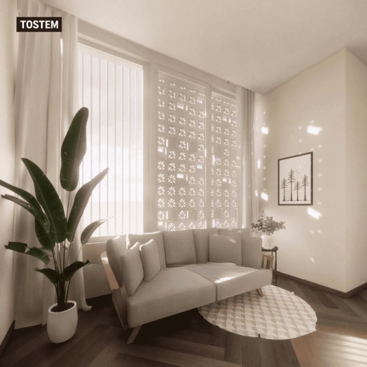 Living room louvre window design brings natural lighting