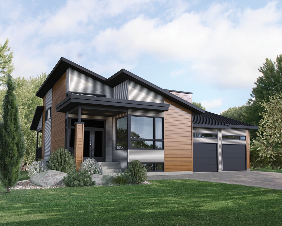 Mái lệch hiện đại cùng gara khiến mẫu nhà cấp 4 nông thôn mái lệch sang trọng.