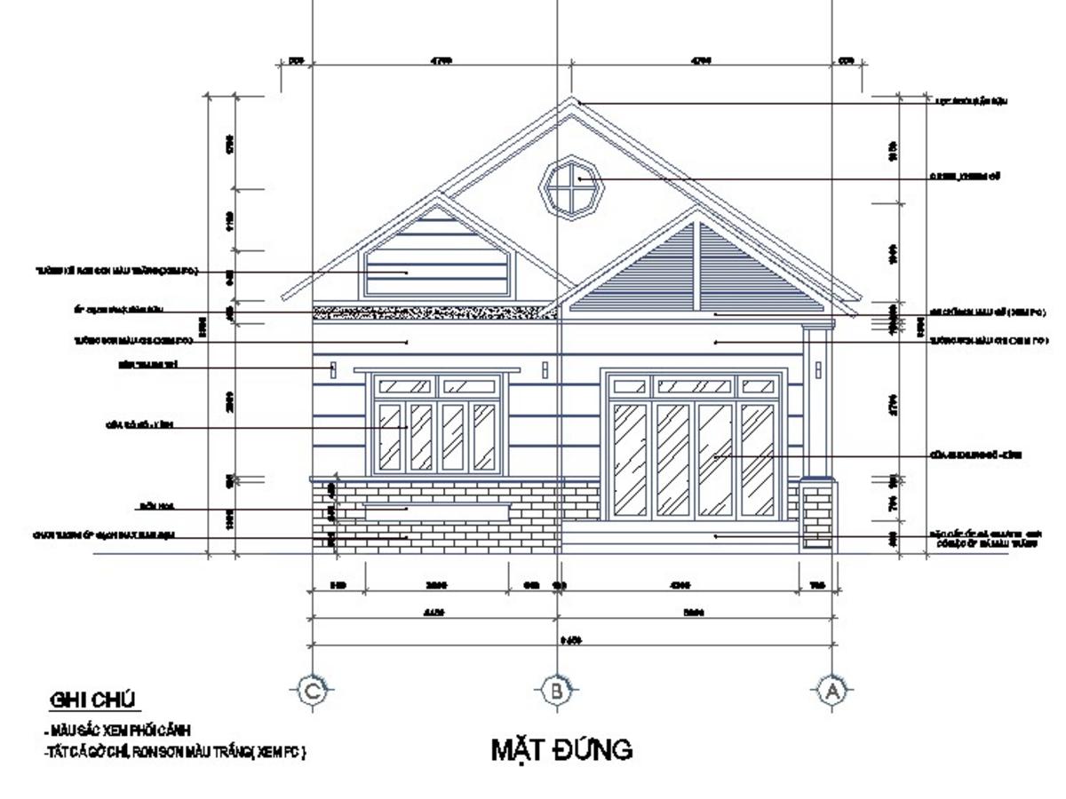 Mặt đứng bản vẽ nhà cấp 4 nông thôn mái Thái đơn giản, thanh thoát