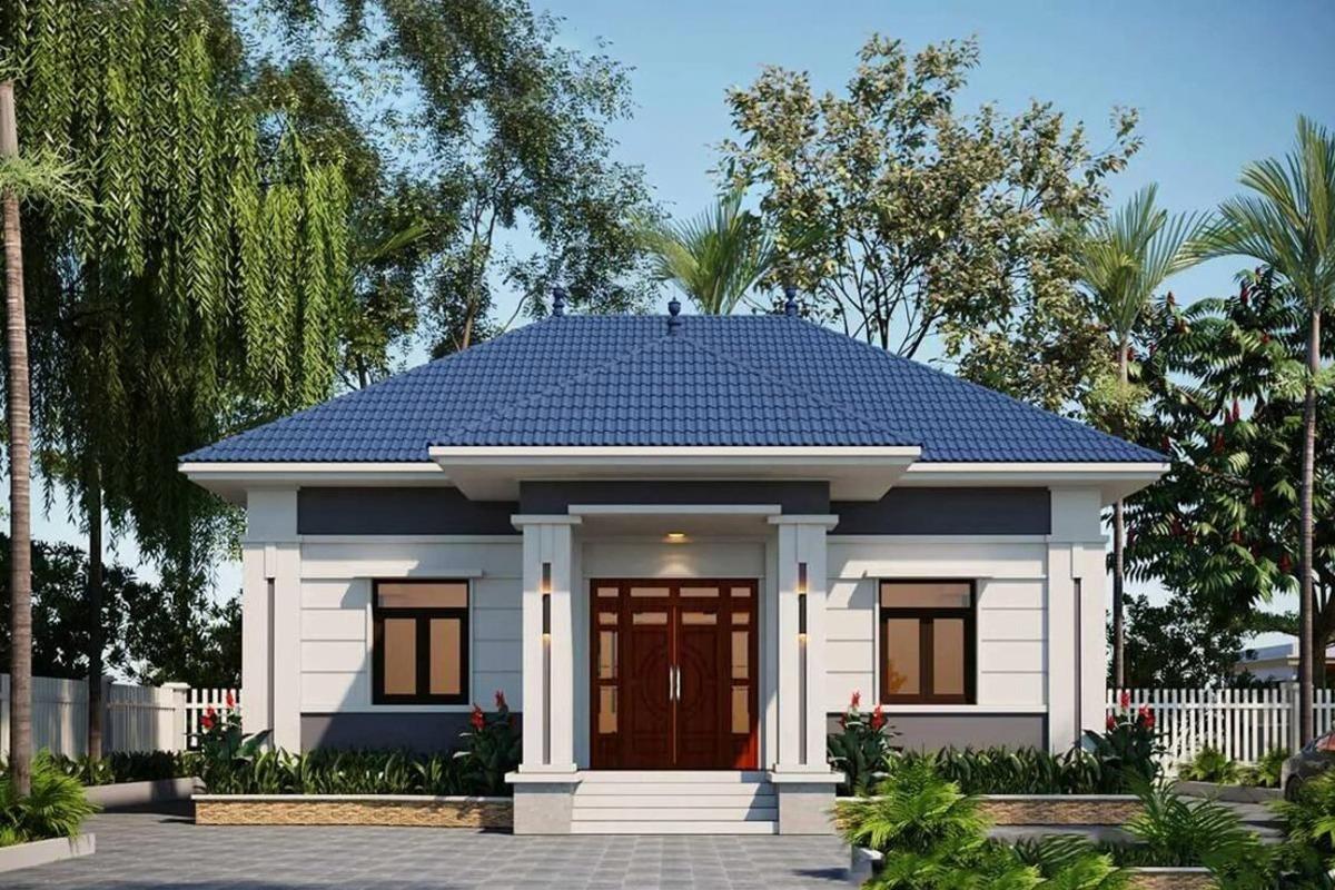 Mặt tiền nhà cấp 4 nông thôn 2 phòng ngủ mái Nhật ngang 8 - 10m hiện đại