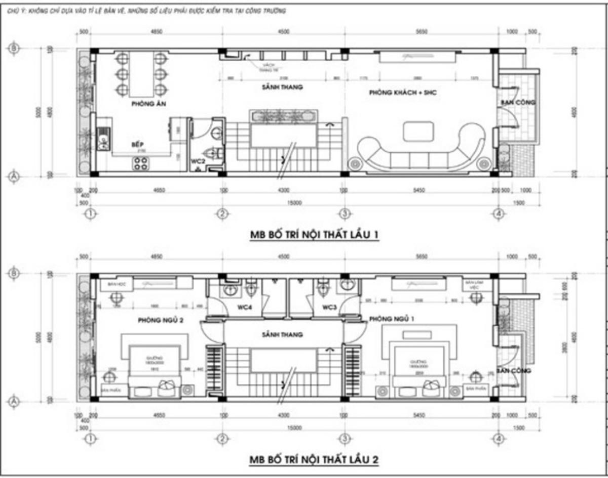Mẫu bản vẽ nhà 2 tầng mái Nhật 2 phòng ngủ