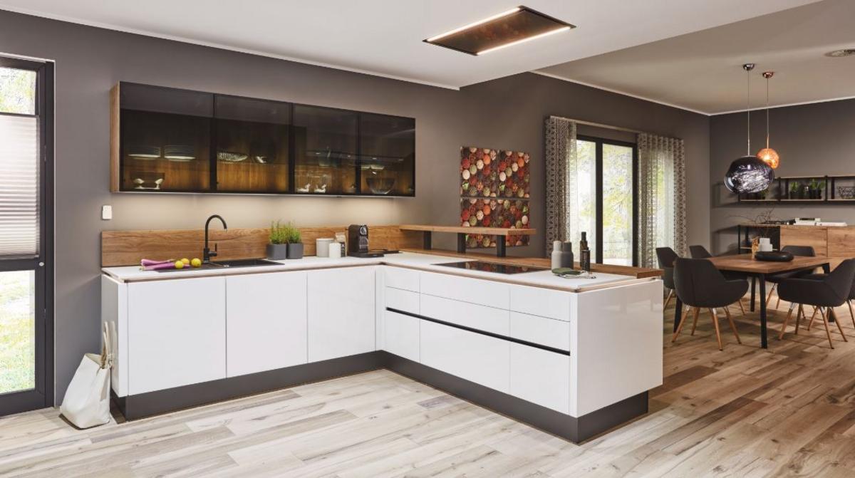 Mẫu nhà bếp đẹp đơn giản chữ L kết hợp bàn bếp tiện lợi