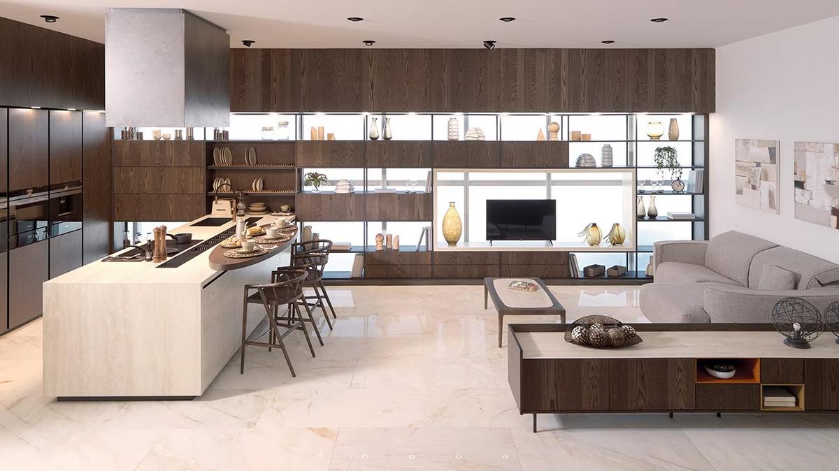 Mẫu nhà bếp đẹp đơn giản loại bỏ vách ngăn giúp không gian mở rộng