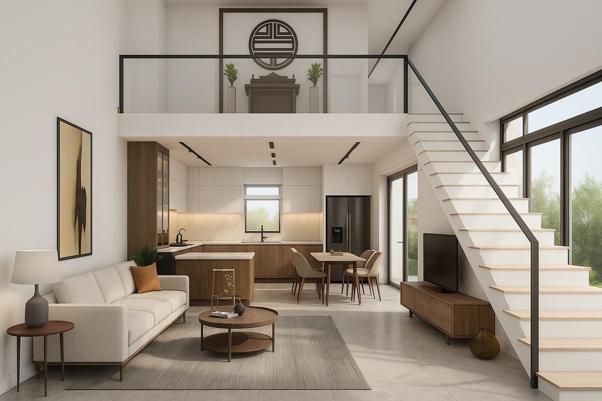 Mẫu nhà cấp 4 100m2 3 phòng ngủ 1 thờ có gác lửng cho phòng thờ tiện lợi