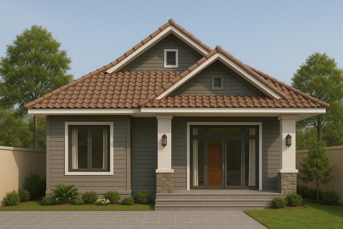 Mẫu nhà cấp 4 100m2 3 phòng ngủ 1 thờ với tone ấm sang trọng, ấm cúng