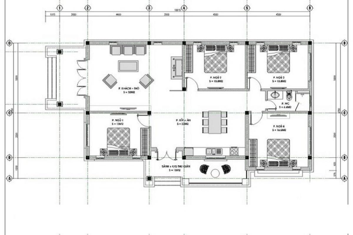 Mẫu nhà cấp 4 4 phòng ngủ 120m2 chữ L được thiết kế khoa học, tiện nghi