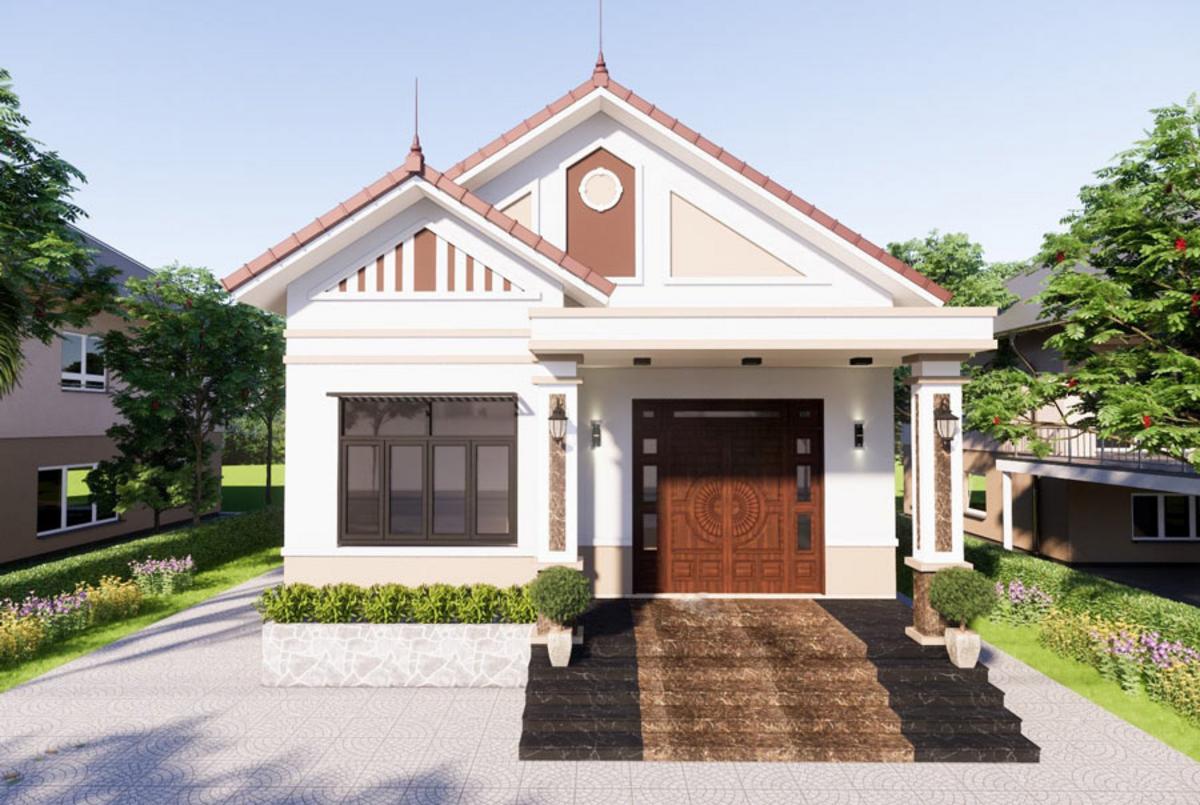 Mẫu nhà cấp 4 4 phòng ngủ 120m2 có cây xanh bao quanh tạo sự thư giãn