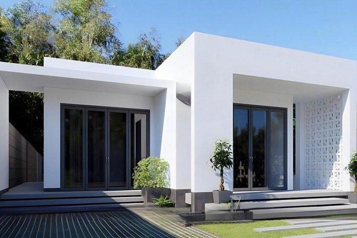 Mẫu nhà cấp 4 4 phòng ngủ 120m2 mái bằng đón sáng với hệ cửa nhôm kính lớn