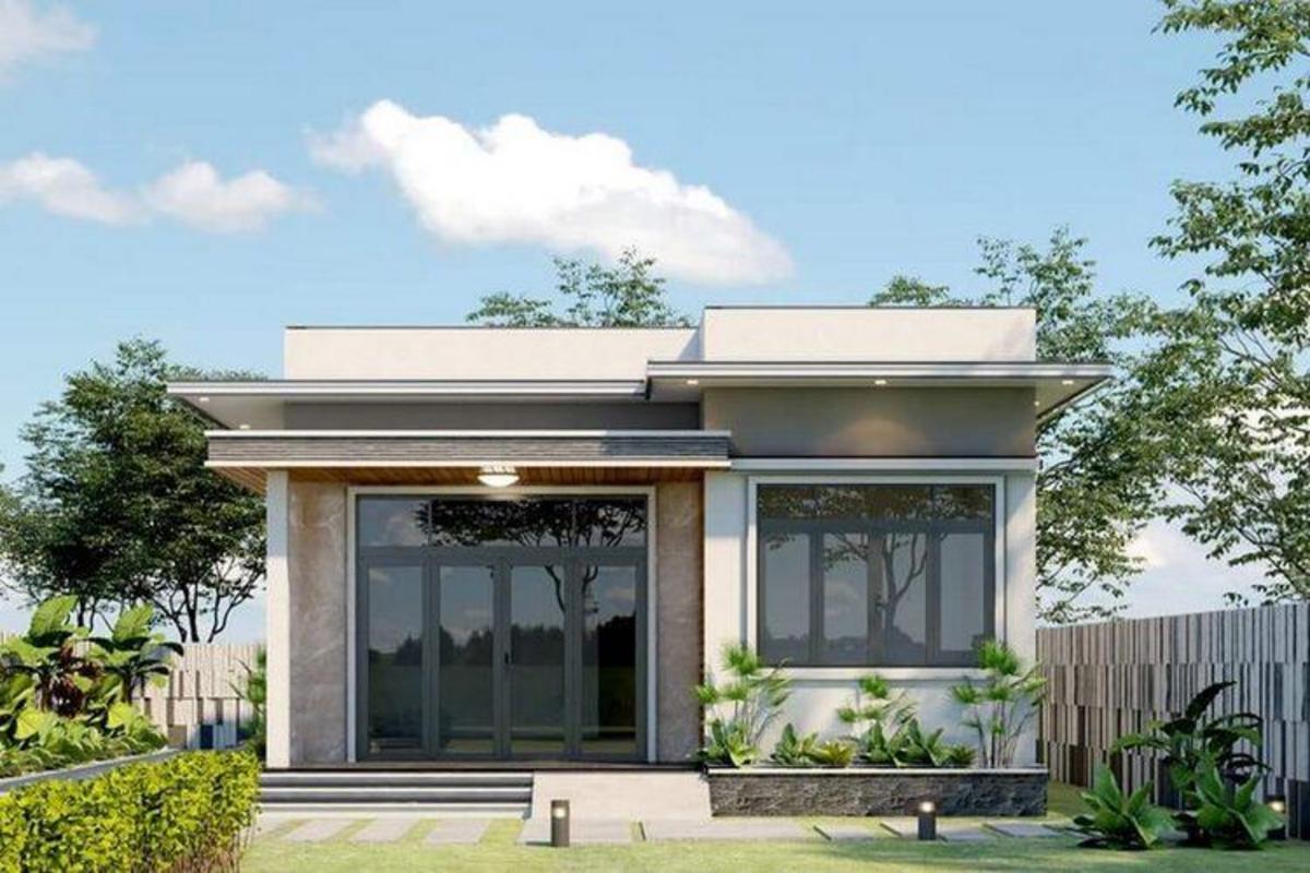 Mẫu nhà cấp 4 4 phòng ngủ 120m2 mái bằng thiết kế vuông vức, mạnh mẽ