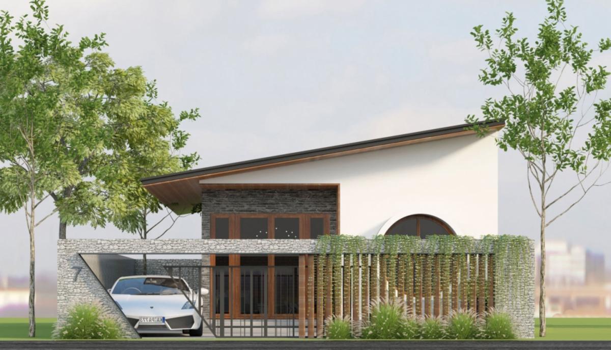 Mẫu nhà cấp 4 4 phòng ngủ 120m2 mái lệch có gara phá cách, độc đáo