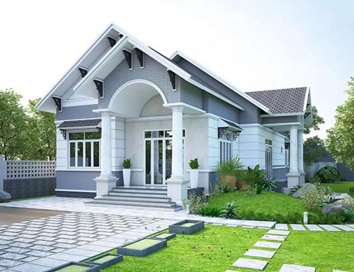 Mẫu nhà cấp 4 4 phòng ngủ 120m2 mái lệch nhiều cửa sổ đón sáng tự nhiên