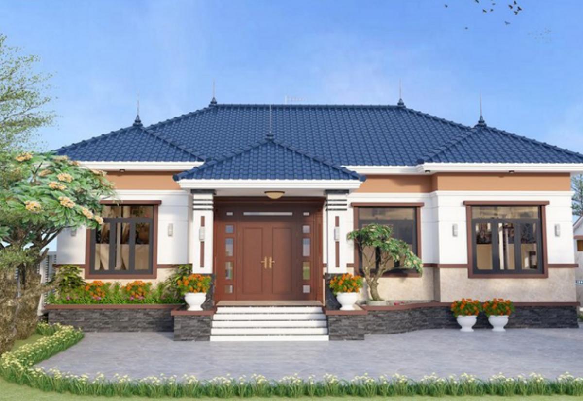 Mẫu nhà cấp 4 4 phòng ngủ 120m2 thêm sân vườn tiểu cảnh tạo không gian tiện nghi