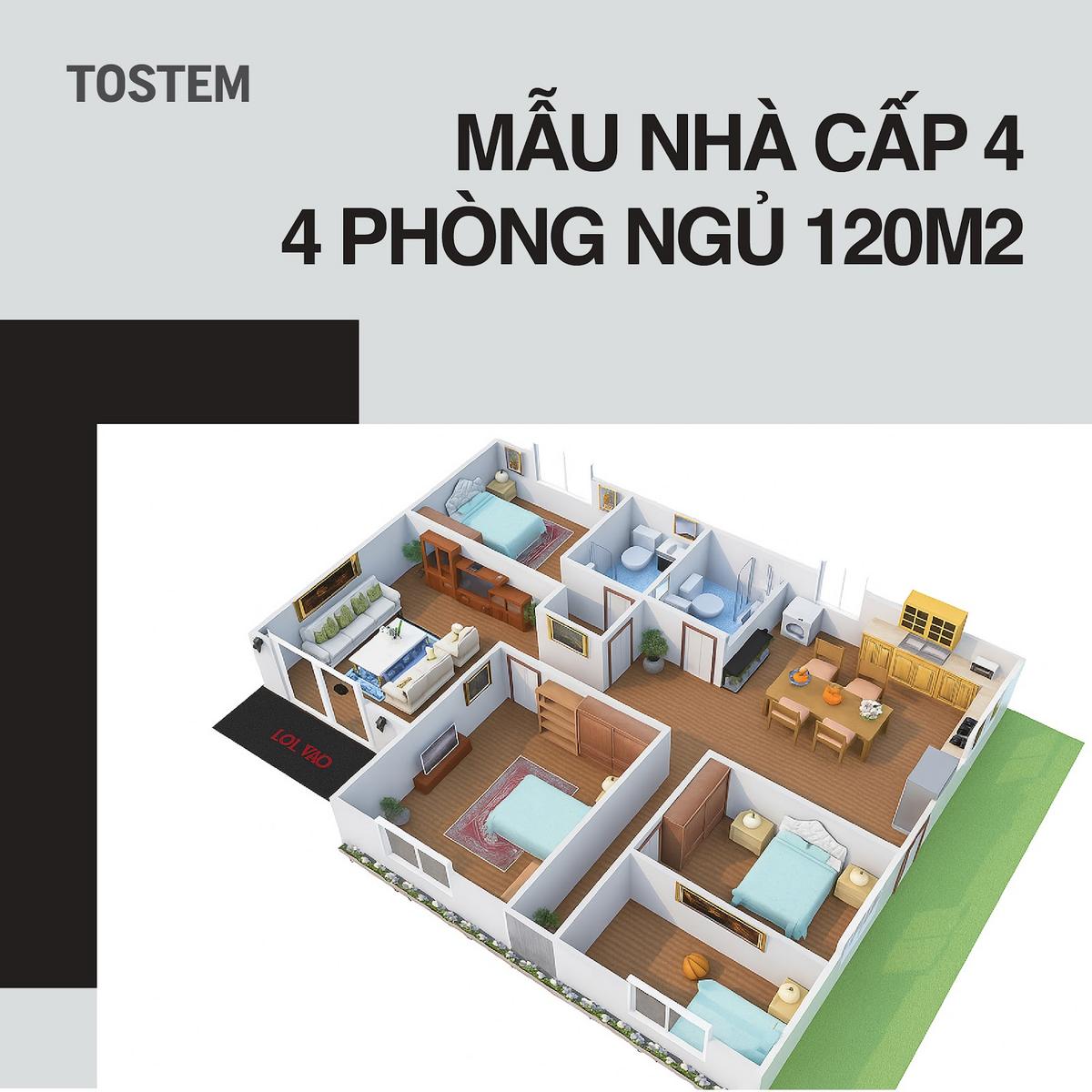 50+ mẫu nhà cấp 4 4 phòng ngủ 120m² đẹp, tiện nghi