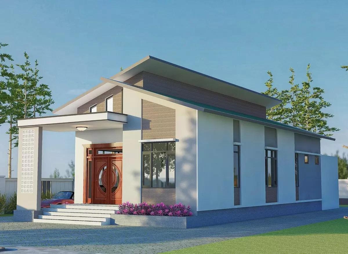 Mẫu nhà cấp 4 nông thôn 2 phòng ngủ diện tích 100m² mái lệch sáng thoáng