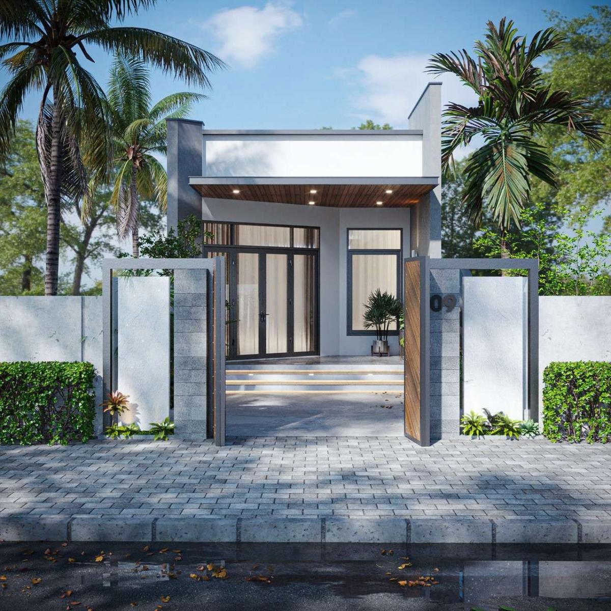 Mẫu nhà cấp 4 nông thôn 2 phòng ngủ mái tôn tiết kiệm chi phí xây dựng