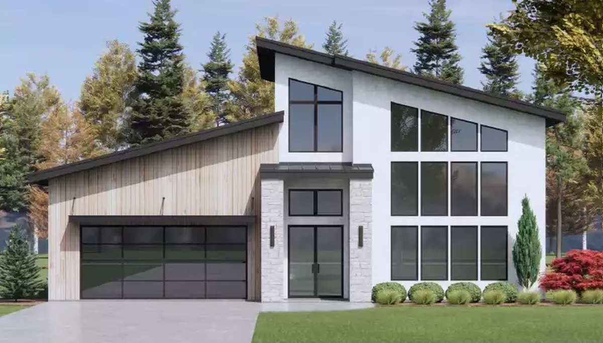 Mẫu nhà cấp 4 nông thôn mái lệch hai phòng ngủ phù hợp gia đình nhỏ.