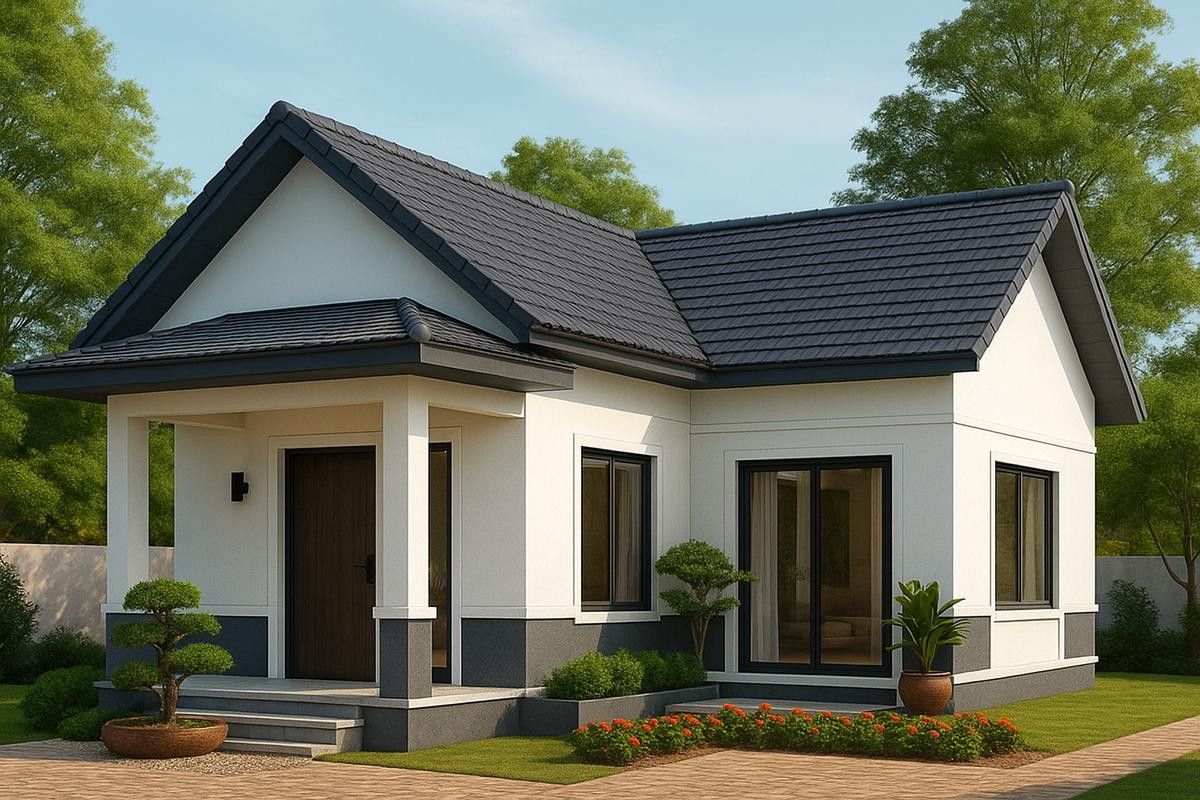 Mẫu nhà mái nhật 1 tầng chữ L tận dụng tối đa diện tích xây dựng hiệu quả