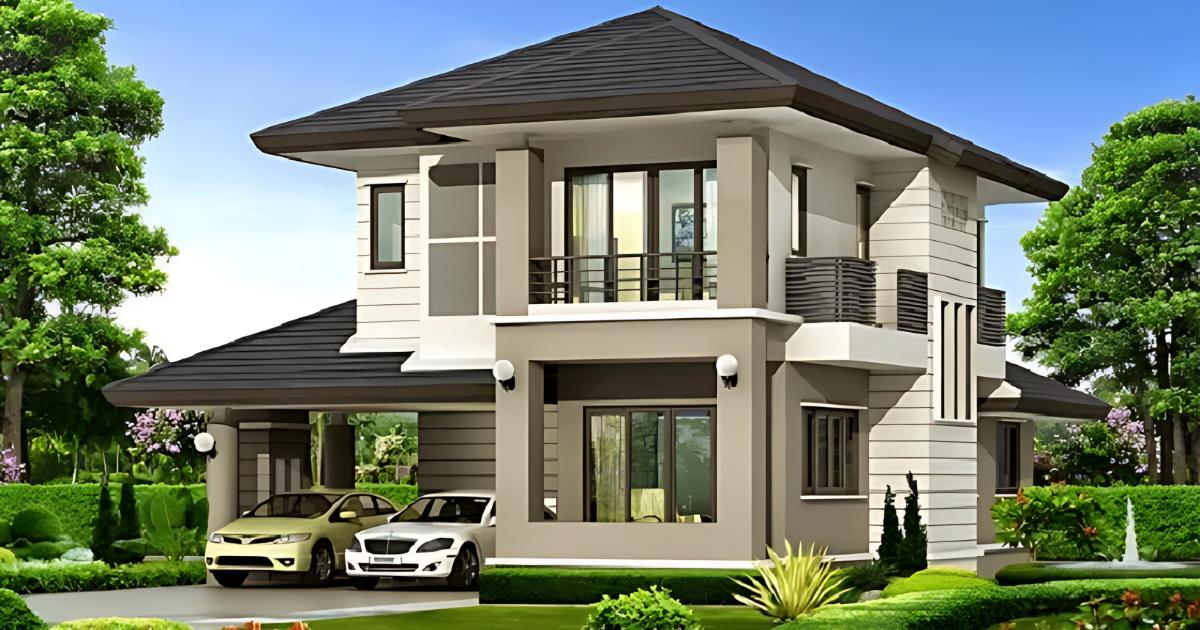 Mẫu nhà mái Nhật 2 tầng hiện đại có gara ô tô đáp ứng nhu cầu sinh hoạt hiện đại