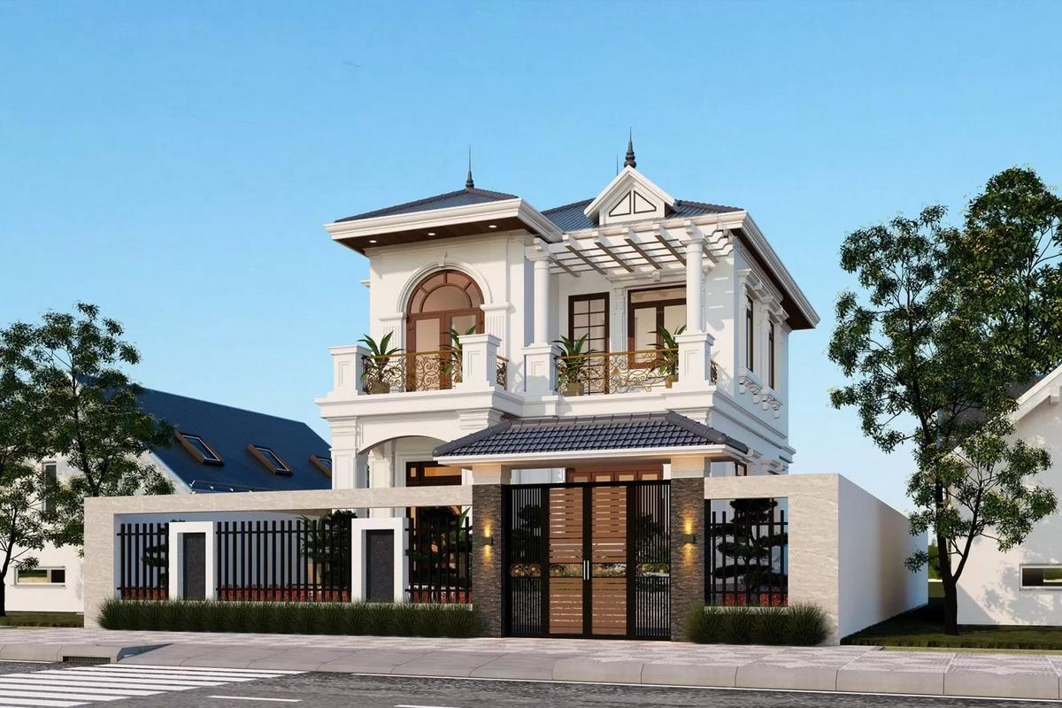 Mẫu nhà mái Nhật 2 tầng hiện đại trên 100m² mang đến không gian sống sang trọng