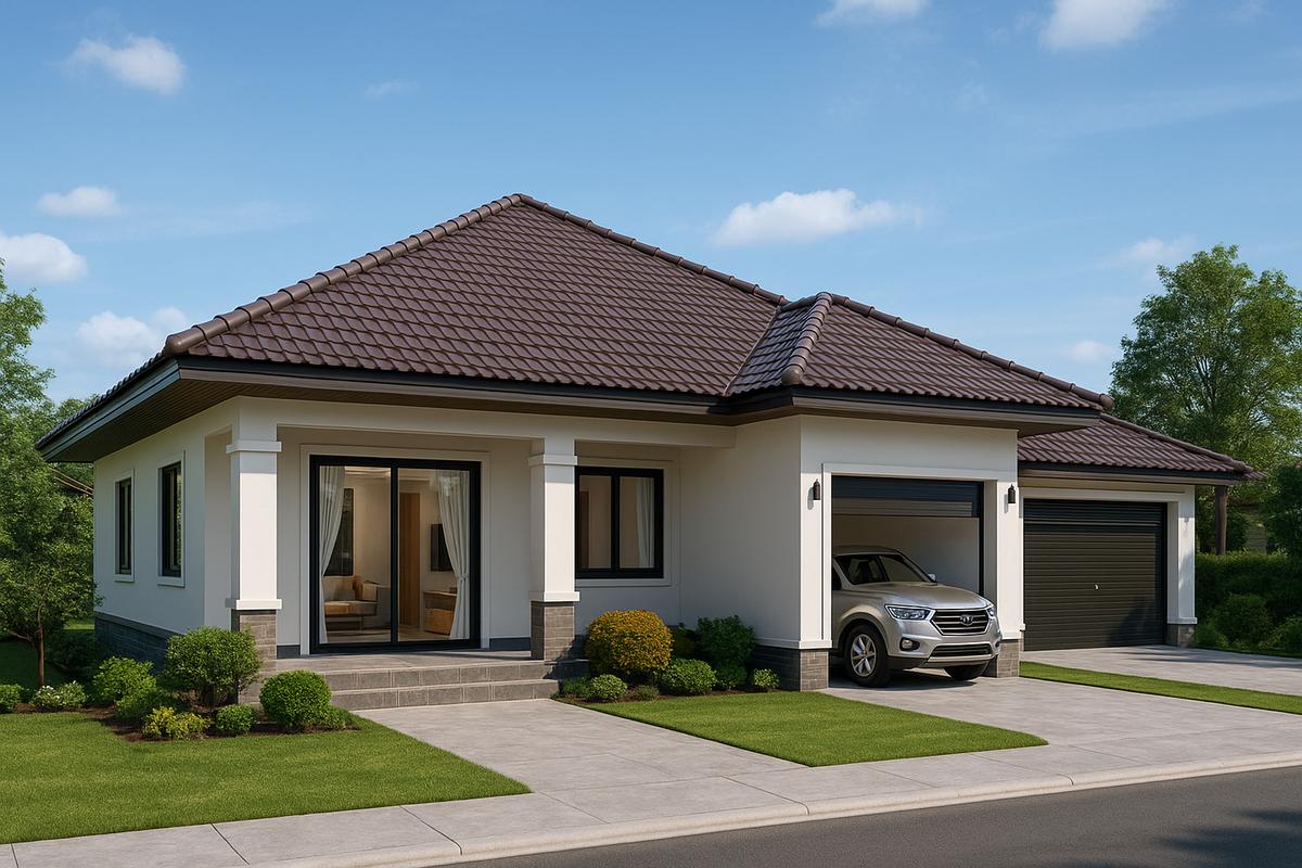 Mẫu nhà mái nhật một tầng có gara ô tô hiện đại và tiện nghi cho gia đình