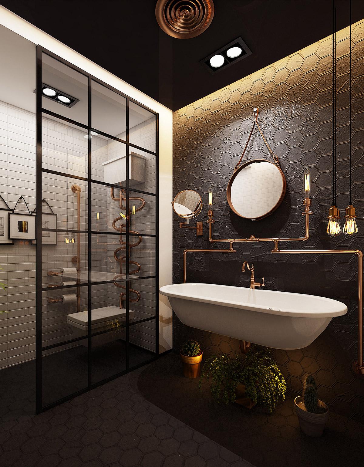 Mẫu phòng tắm Industrial luxury cân bằng tinh tế và mạnh mẽ