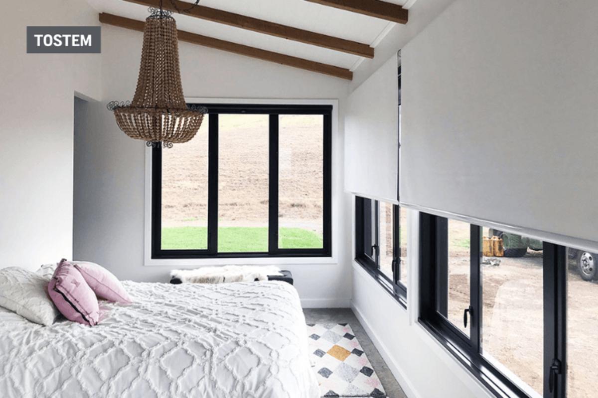 Modern 3-panel bedroom window made from aluminum-glass window material types