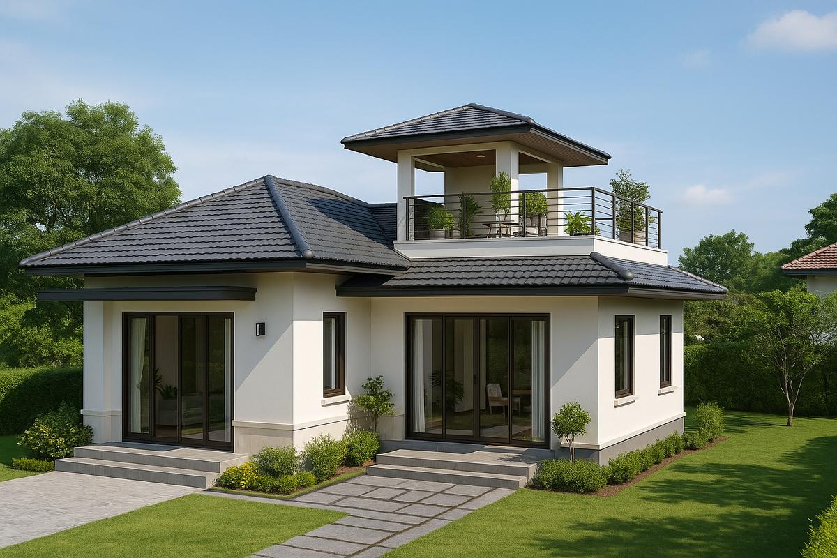 Nhà 1 tầng mái nhật đẹp có sân thượng tạo không gian sống thoáng mát